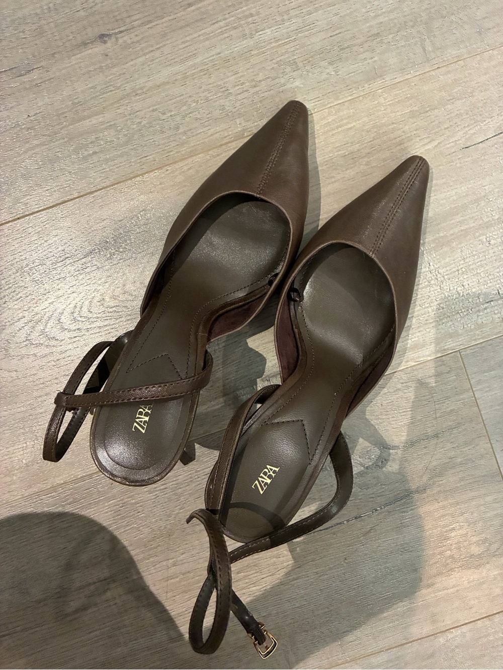 Zara Dark Brown Pointed Slingback Heels